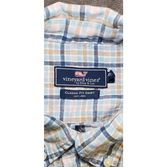 Vineyard Vines 100% Linen Sz XL Classic Fit Shirt Mens Blue Pink Plaid C28-45 - Picture 5 of 10